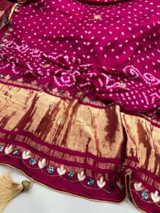 ผ้าไหม gaji manipuri ผ้าบันดานิอุของแท้พร้อมงานด้วยมือของ Gota Pati สวมใส่สบายๆ Saree ทุกฤดูกาล - Product Image 5