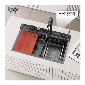 <span class=keywords><strong>Éclairage</strong></span> DEL à cascade pour <span class=keywords><strong>évier</strong></span> de <span class=keywords><strong>cuisine</strong></span> Smart 304 en acier inoxydable avec robinet et lave-gobelet noir - Product Image 2