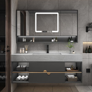 Modern smart solid wood bathroom cabinet combination modern simple smart <b>mirror</b> cabinet wash basin washbasin - Product Image 1