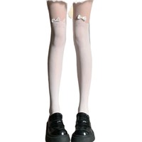 Collants Lolita pour femme, fins, au-dessus du genou, en polyester blanc uni, absorbant la transpiration, avec nœud mignon, motif chaton, collection Printemps/Été