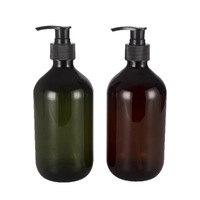 Botella Dispensadora de Plástico PET Redonda Boston de 100ml-500ml, Vacía, Recargable, Transparente, Negra, Ámbar, Verde, para Loción, Champú, Gel de Ducha