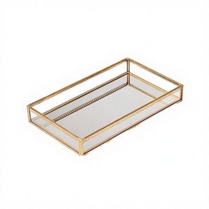 Gold <b>Mirrored</b> Glass Storage <b>Tray</b> Decorative Perfume Jewelry Organizer Single Modern Luxury Portable Food Living Room - Product Image 3