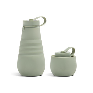 Bouteille d'eau en silicone écologique 600 ml sans BPA, pliable, anti-fuite, à boire directement, style nordique, pour la randonnée, le camping, les boissons chaudes et froides - Product Image 1
