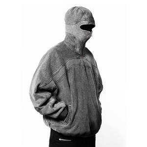 Sudadera con capucha de 500 g/m² de hombro caído, personalizada para hombre, con cremallera completa, lavado ácido, estilo vintage y orificios para los ojos. - Product Image 3