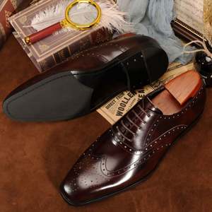 Chaussure Oxford pour homme, tendance mode, bout carré, rétro, en cuir véritable, faite à la main, formelle, imperméable, respirante - Product Image 4