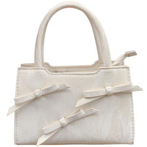 <b>Sweet</b> Textured Square <b>Bag</b> With Bow White Women's Fashion Handbag Everyday Use Spring 2024 - Product Image 5