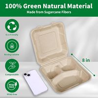 8x8 pouces 3 compartiments à emporter boîte à lunch conteneurs avec couvercle pour sortir les aliments boîte en papier à clapet pour la nourriture