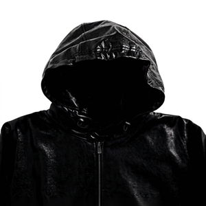 Veste à capuche pour homme en cuir véritable noir imperméable, respirante, écologique, style motard, coupe-vent, fermeture éclair, coupe régulière - Product Image 2