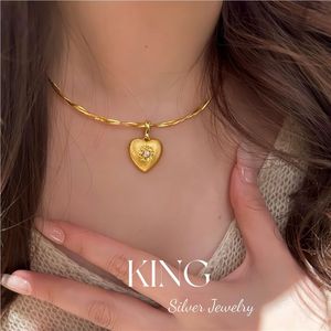 King <b>Silver</b> Jewelry Heart <b>Choker</b> Necklace Sterling <b>Silver</b> Brushed Engraved Pendant Women's Fashion Gift - Product Image 3