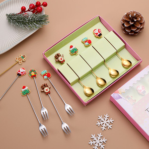 Juego de 4 Cucharas y Tenedores de Acero Inoxidable 304 con Diseño Navideño Dorado y Plateado, Ecológicos, para Regalos - Product Image 5