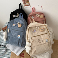 Sac à dos en velours côtelé durable pour étudiantes, design rétro simple, grande capacité, pour collégiennes et lycéennes