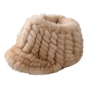 Mink hat Women's fur winter mink empty top hat woven mink fur peaked cap warm and thick no top hat