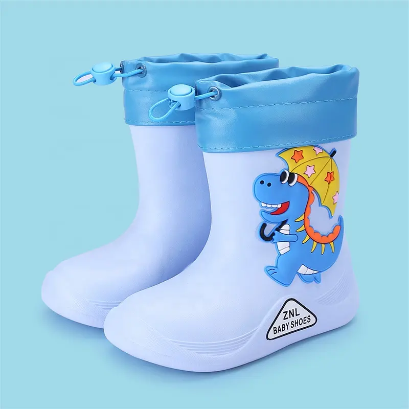 Недорогие водонепроницаемые дождливые ботинки с милым динозавром на шнурке для детей, обувь для мальчиков и девочек, ботинки-дождевики из ЭВА на плоской подошве для малышей