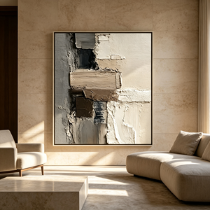 Quadro Astratto 3D Testurizzato Neutro con Cornice, Dipinto su Tela Beige Nero Bianco, Decorazione Wabi Sabi per Soggiorno e <span class=keywords><strong>Camera</strong></span> <span class=keywords><strong>da</strong></span> <span class=keywords><strong>Letto</strong></span> - Product Image 3