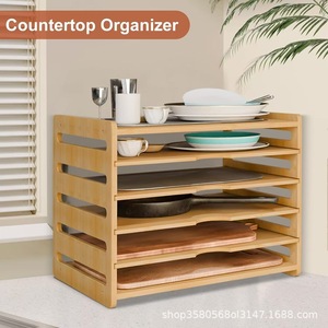 Wooden Kitchen <b>Plate</b> Rack Multi Tiered Solid Wood Cookware Storage Organizer For Kitchen <b>Standing</b> Type Rectangle Design - Product Image 2