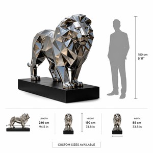Sculpture de <span class=keywords><strong>lion</strong></span> géométrique moderne en acier inoxydable, poli miroir, grande statue de <span class=keywords><strong>lion</strong></span> en métal pour la décoration paysagère extérieure du jardin - Product Image 4