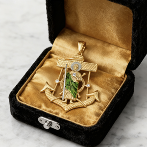 Bijoux en cuivre plaqué or 14 carats pour hommes religieux vert rose vintage saint Jude saint vous grand pendentif en zircon catalogue de breloques Vente en gros - Product Image 3