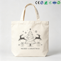 Bolsa de tela navideña reutilizable, bolsa de compras de algodón, bolsas de regalo de Navidad, bolsas de supermercado reutilizables con estampado de Papá Noel y alces