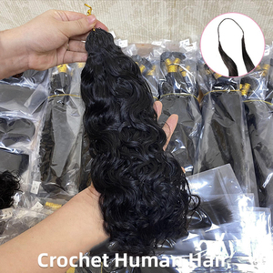 FYD Venta al por mayor 24 pulgadas Invisible String Design Pre Looped Crochet Cabello humano Kinky Curly Feathers Extensiones de cabello de ganchillo - Product Image 2