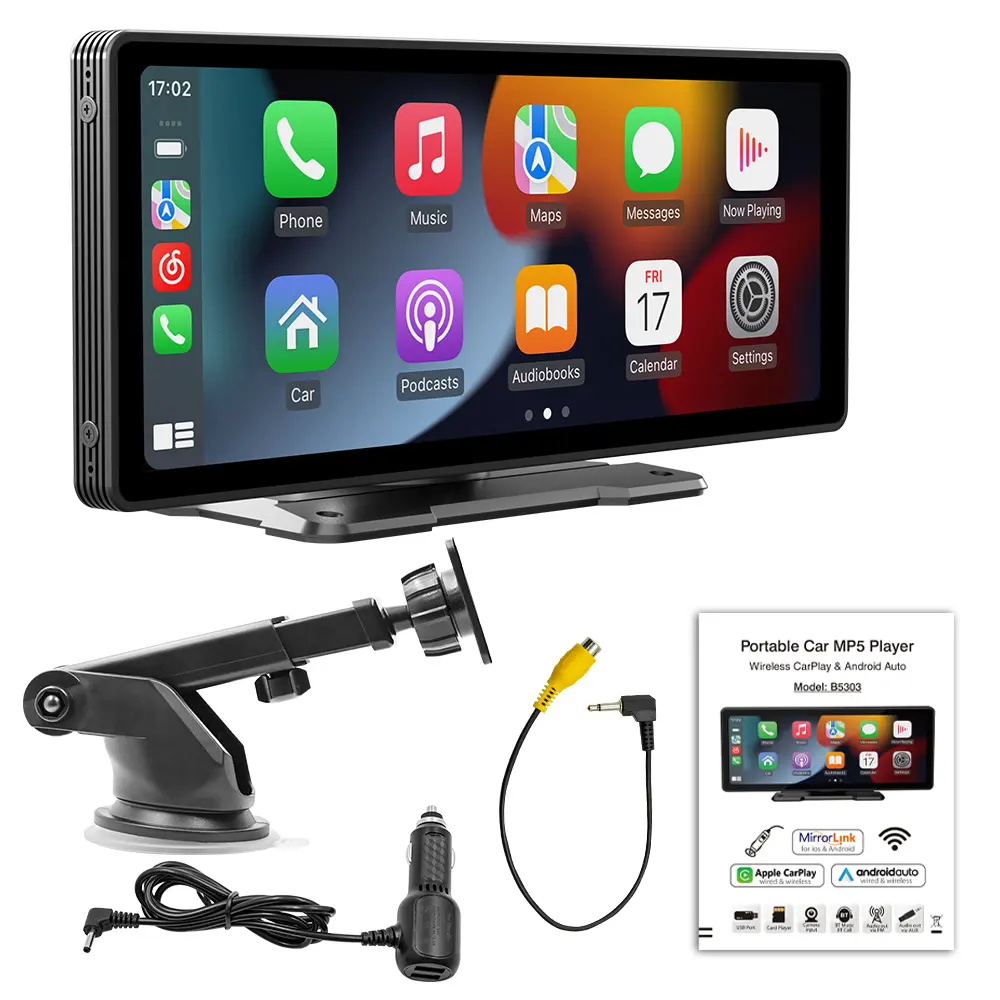 Monitor mobil portabel 10.26 "IPS HD, nirkabel, layar Carplay Android tampilan mobil Stereo mobil Multimedia Universal
