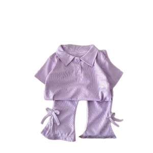 Abbigliamento per Bambini, Set Estivo Due Pezzi per Bambine 2025, Nuovo Completo Manica Corta e Pantaloncini in Cotone Tinta Unita - Product Image 5
