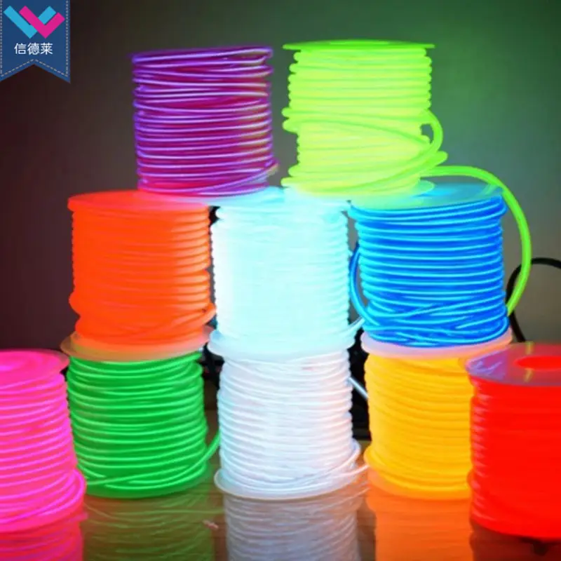 Kabel EL Tali Tabung 100 Mm DIY, 50M 200M 500M 2.3M 10 Warna Strip Led Lampu Neon Fleksibel Menyala Dalam Gelap