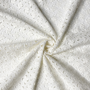 Harvest 3D Eyelet Floral <strong>White</strong> Cotton <strong>Voile</strong> Embroidered 100% Cotton Lace Fabric for Women Dress Blouses - Product Image 1
