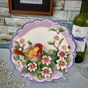 Plat rond en céramique <span class=keywords><strong>Yamu</strong></span> Gouhua, style pastoral, à suspendre, accessoires décoratifs pour la maison, pour le meuble TV, l'entrée - Product Image 2
