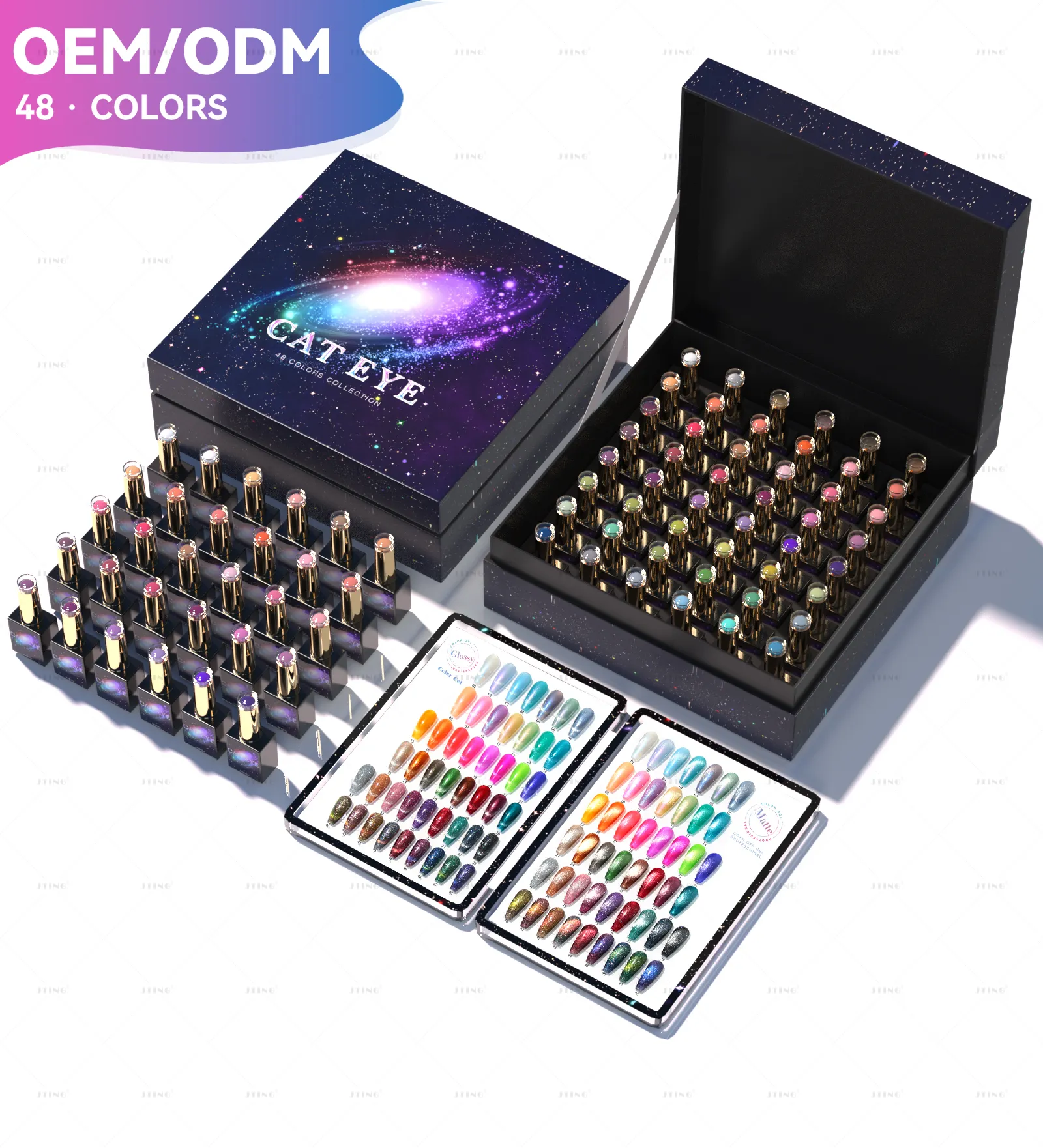 JTING nouvelle tendance des ongles 48 couleurs collection diamant réfléchissant galaxie magnétique oeil de chat gel vernis ensemble boîte OEM vernis à ongles fournitures