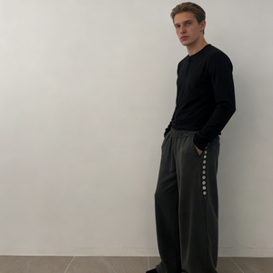 <span class=keywords><strong>Pantaloni</strong></span> da Uomo Trendy <span class=keywords><strong>Grigio</strong></span> <span class=keywords><strong>Scuro</strong></span> con Dettaglio Bottoni Laterali Vita Elastica con Coulisse Gamba Larga Tessuto Morbido Casual Streetwear Quotidiano - Product Image 3