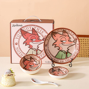 Juego de <span class=keywords><strong>Vajilla</strong></span> de Cerámica con Diseño de Zootopia, Lindos Personajes de Nick y Judy, Plato y Tazón con Diseño de León, Aptos para Microondas, <span class=keywords><strong>Vajilla</strong></span> de Porcelana - Product Image 5