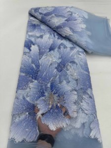 Tela de encaje con cuentas <span class=keywords><strong>a</strong></span> <span class=keywords><strong>mano</strong></span> africana para vestido de fiesta - Product Image 5