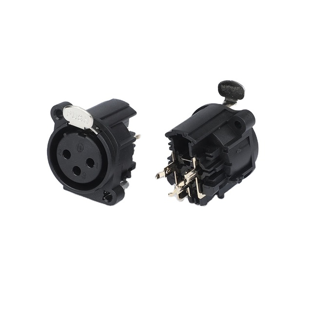 XLR Female 3-Pole Brass Audio Amplifier Panel Chassis Mount Socket Connector Black 1500V AC 250V DC 5000 Cycle Lifetime 100M