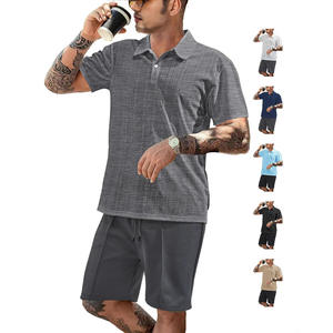 Ensemble polo gaufré décontracté pour homme en polyester léger avec col et short pour les loisirs - Product Image 3