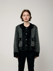 Veste en tweed <span class=keywords><strong>court</strong></span> pour <span class=keywords><strong>femme</strong></span> en duvet de canard gris, blazer d'hiver de luxe gris anthracite Cardigan en tweed rempli de duvet - Product Image 6