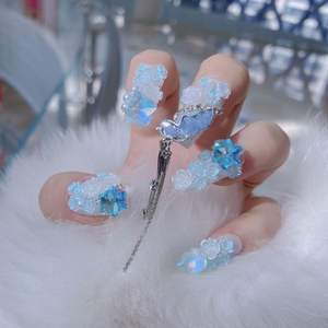 [Serie Doce Signos del Zodíaco] Uñas Postizas Hechas a Mano de <span class=keywords><strong>Libra</strong></span> - Personalizadas, Resistentes, Completamente Decoradas con Pedrería y Bolas de Pedrería 3D Florales - Product Image 2