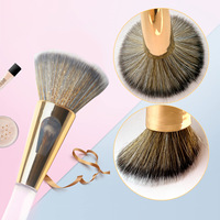 Pinceau de maquillage de luxe double face 4-en-1 avec logo personnalisé, manche doré, poils doux véganes, pour fond de teint et blush