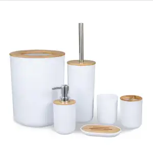 Offre Spéciale ensemble d'accessoires de salle de bain en bois de bambou avec distributeur de savon