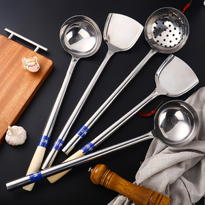 Bộ thìa muôi inox cao cấp cán gỗ, dụng cụ nhà bếp, nấu ăn, khuấy, phục vụ súp - Product Image 1