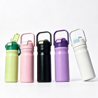 Bouteille isotherme en acier inoxydable à double paroi de 700 ml, anti-fuite, avec paille et poignée, pour sports de plein air