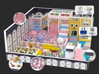 Equipo de Juego Interior Personalizado, Estructura con Diseño de Cara de Gato Temática JUMP TOWN, Tobogán Doble Rosa, Piscina de Pelotas, Piscina de Arena, Columpios |   FEC para Niños