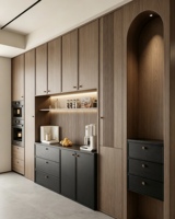 Buffet d'appoint personnalisé de style mid-century, armoire de cuisine intégrée avec niche pour appareils électroménagers et arche de présentation