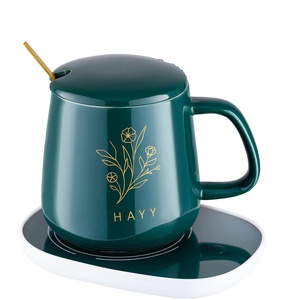Juego de Tazas de Café de Cerámica Termostáticas de 55 Grados, Cuatro Piezas, con Tapa, Posavasos con Doble Orificio para Calentar, Aptas para Alimentos, Diseño Moderno - Business - Product Image 1