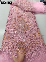 Tissu en dentelle marron à sequins et perles, brodé, prix d'usine, pour robe de soirée de Dubaï