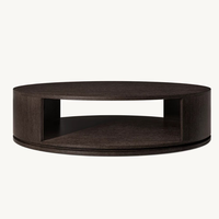 Table basse moderne ouverte en bois massif à grain naturel, design ovale, étagère ouverte, base flottante, table centrale pour salon
