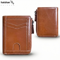 Dompet Kulit Lilin Minyak Multifungsi dengan Penutup Ritsleting, Kantong Koin Terpisah, Tempat Kartu Kapasitas Besar