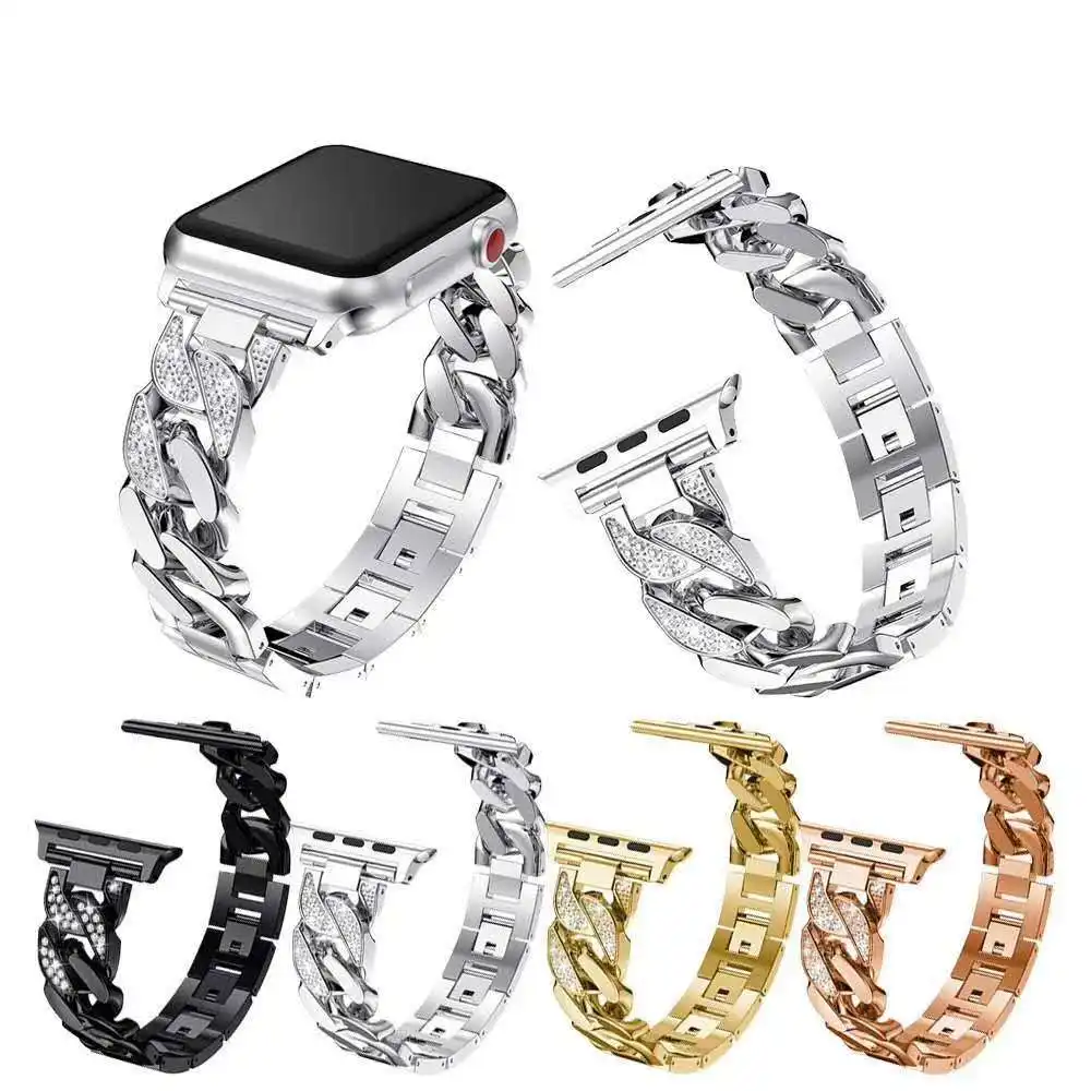 Luxury women ladies bling diamond metal watch band for apple watch strap stainless steel bracelet 8 ultra 49mm