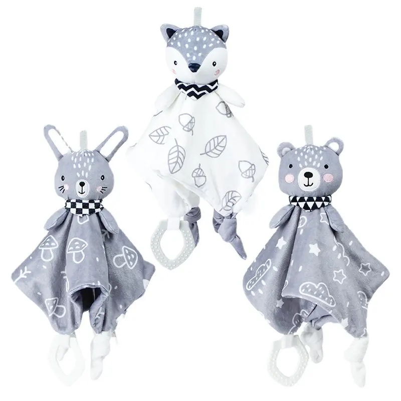 New Fox Soothing Doll Scarf for Infants and Babies Sleep with Ringing Bell Hand Doll Scarf Plush Animal Baby Toys