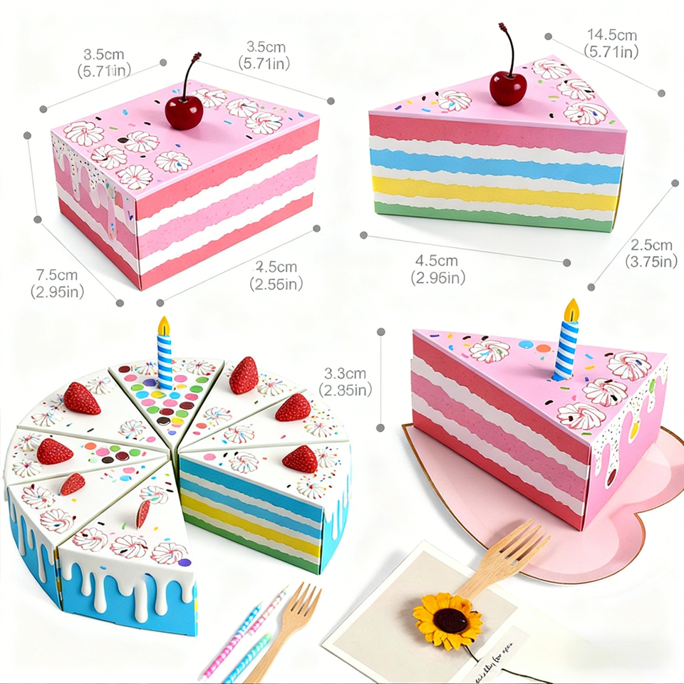 Custom Pink Triangle Slice Cake Shaped Birthday Party Gift Box Creative ...