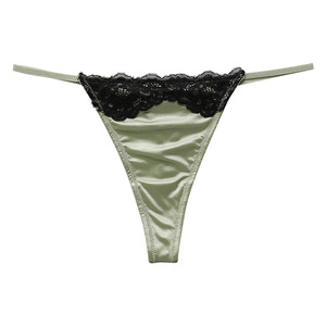 Culotte string de luxe en satin tricoté pour femme, avec dentelle cils, fines bretelles, taille basse, sexy, coupe T-back, douce, extensible, respirante, séchage rapide - Product Image 1